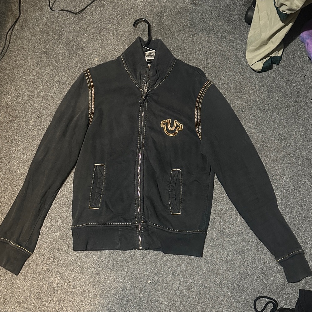 True Religion Black Bomber Jacket with Logo